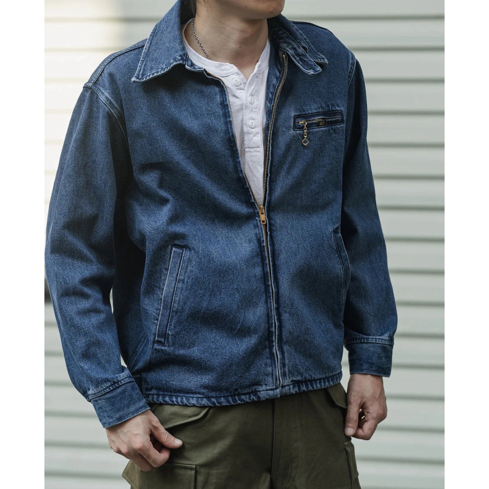 1970s Stonewashed Zip Up Denim Work Jacket Non Stock L USA SHIP
